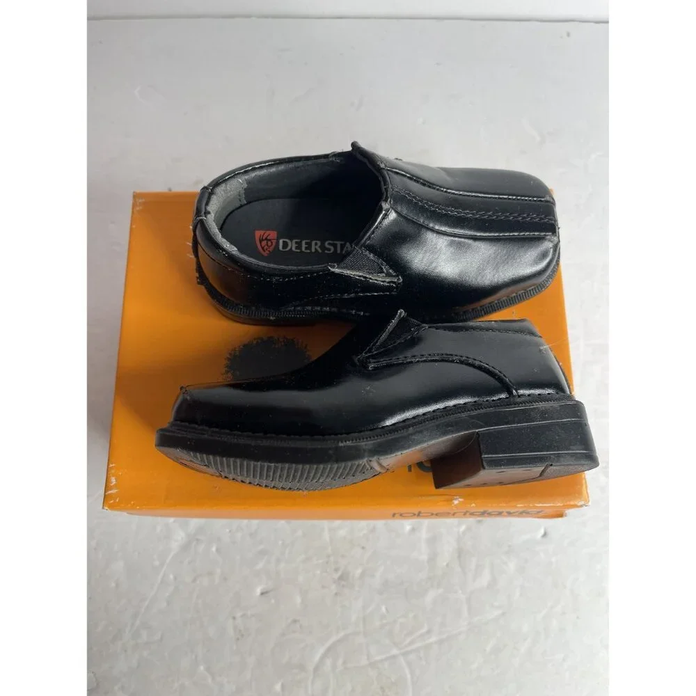 Deer Stags Black Dress‎ Shoes Toddlers Size 5, with Storage Box
